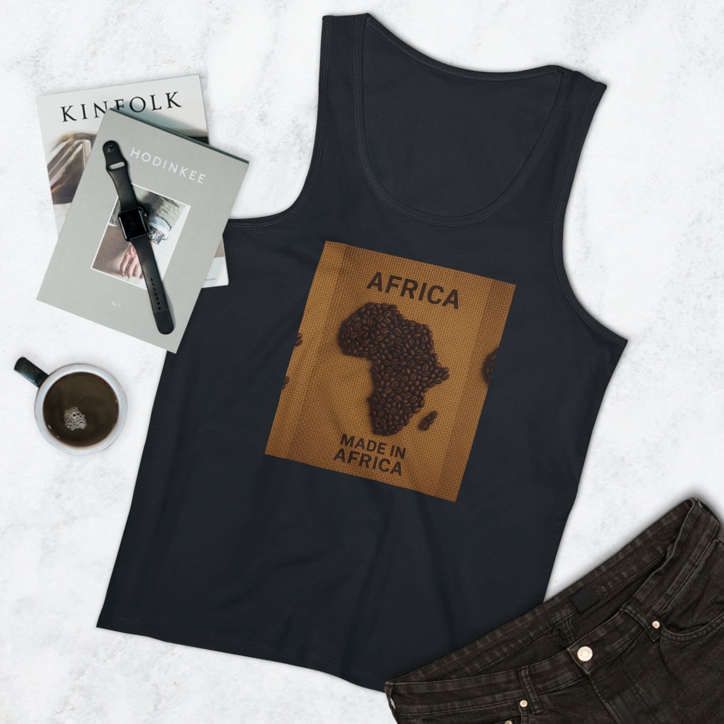 Africa Map Coffee Tank Top, Summer Fitness Apparel, Perfect for Travel, Coffee Lovers Gift, Stylish Men’s Wear, Casual Outdoor Wear