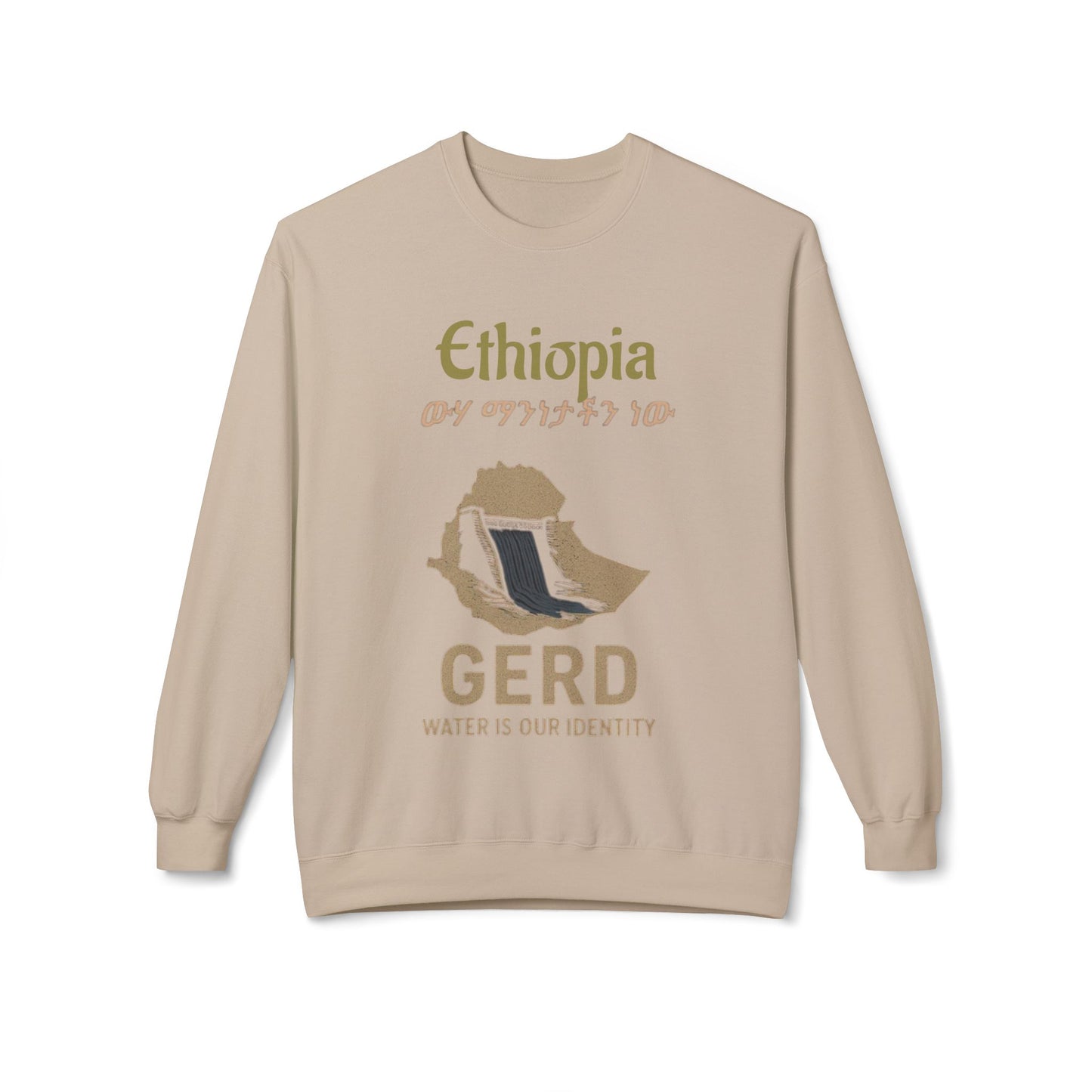 Ethiopia GERD Fleece Crewneck Sweatshirt, Unisex Sweatshirt, Eco-Friendly Gift, Water Identity Apparel, Cultural Statement Sweater
