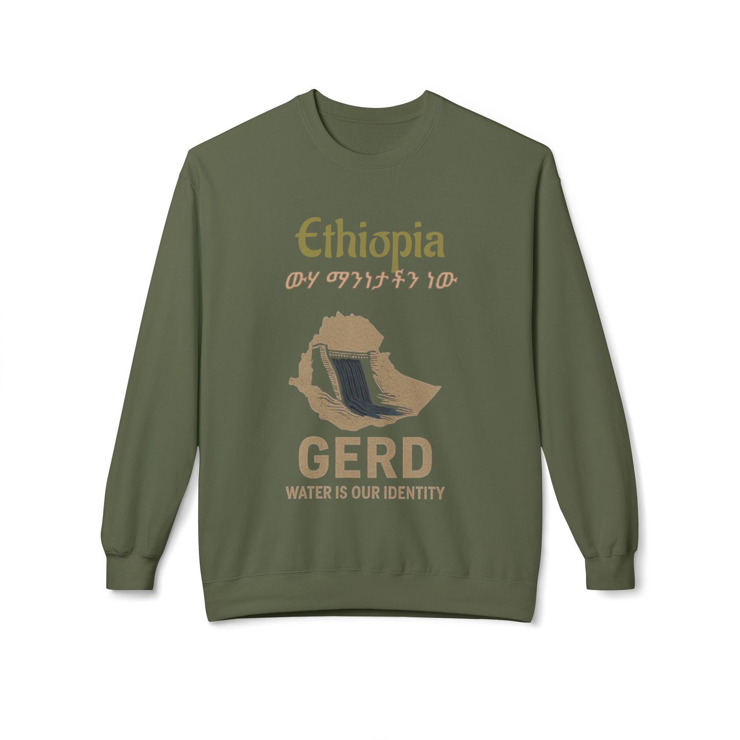 Ethiopia GERD Fleece Crewneck Sweatshirt, Unisex Sweatshirt, Eco-Friendly Gift, Water Identity Apparel, Cultural Statement Sweater