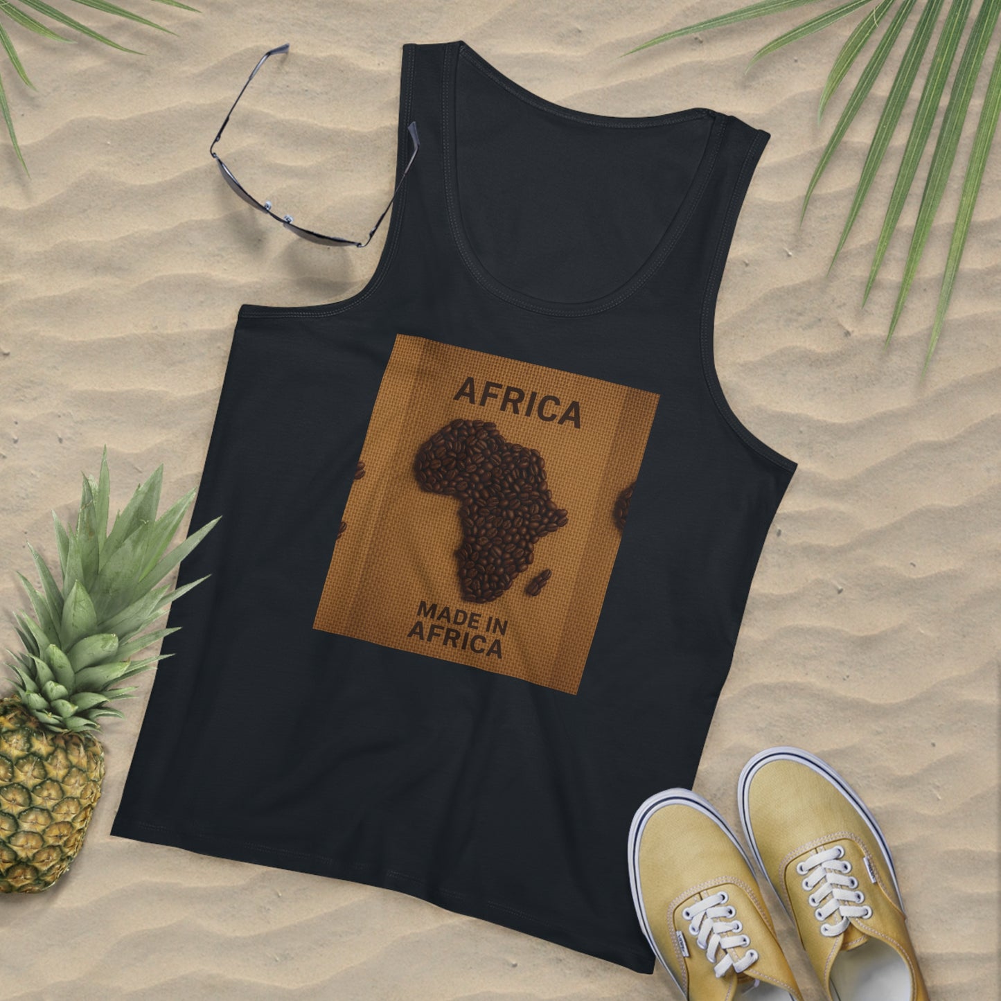 Africa Map Coffee Tank Top, Summer Fitness Apparel, Perfect for Travel, Coffee Lovers Gift, Stylish Men’s Wear, Casual Outdoor Wear