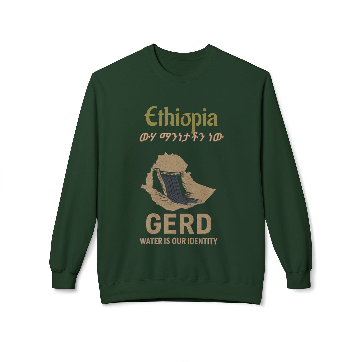 Ethiopia GERD Fleece Crewneck Sweatshirt, Unisex Sweatshirt, Eco-Friendly Gift, Water Identity Apparel, Cultural Statement Sweater