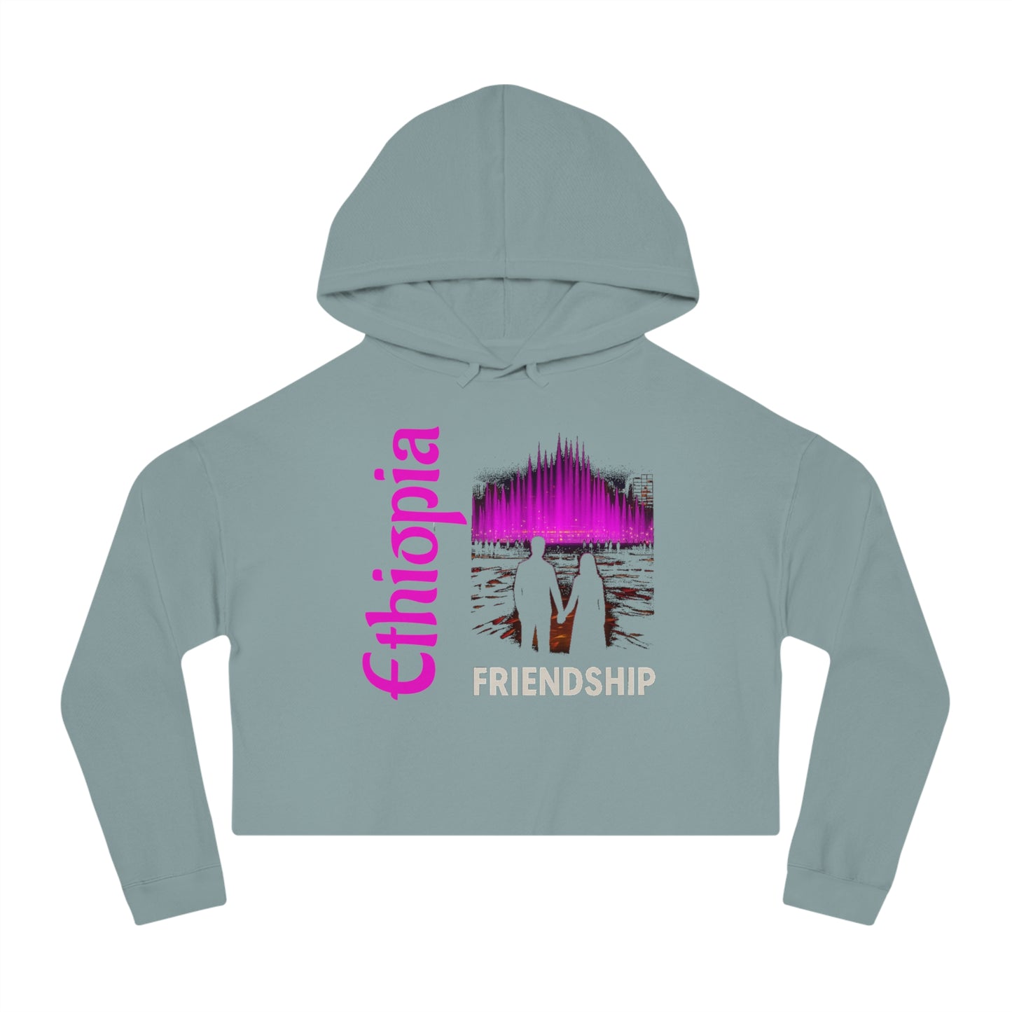 Ethiopia Friendship Cropped Hoodie, Trendy Pullover, Gift for Friends, Casual Streetwear, Spring Fashion, Unique Hooded Sweatshirt