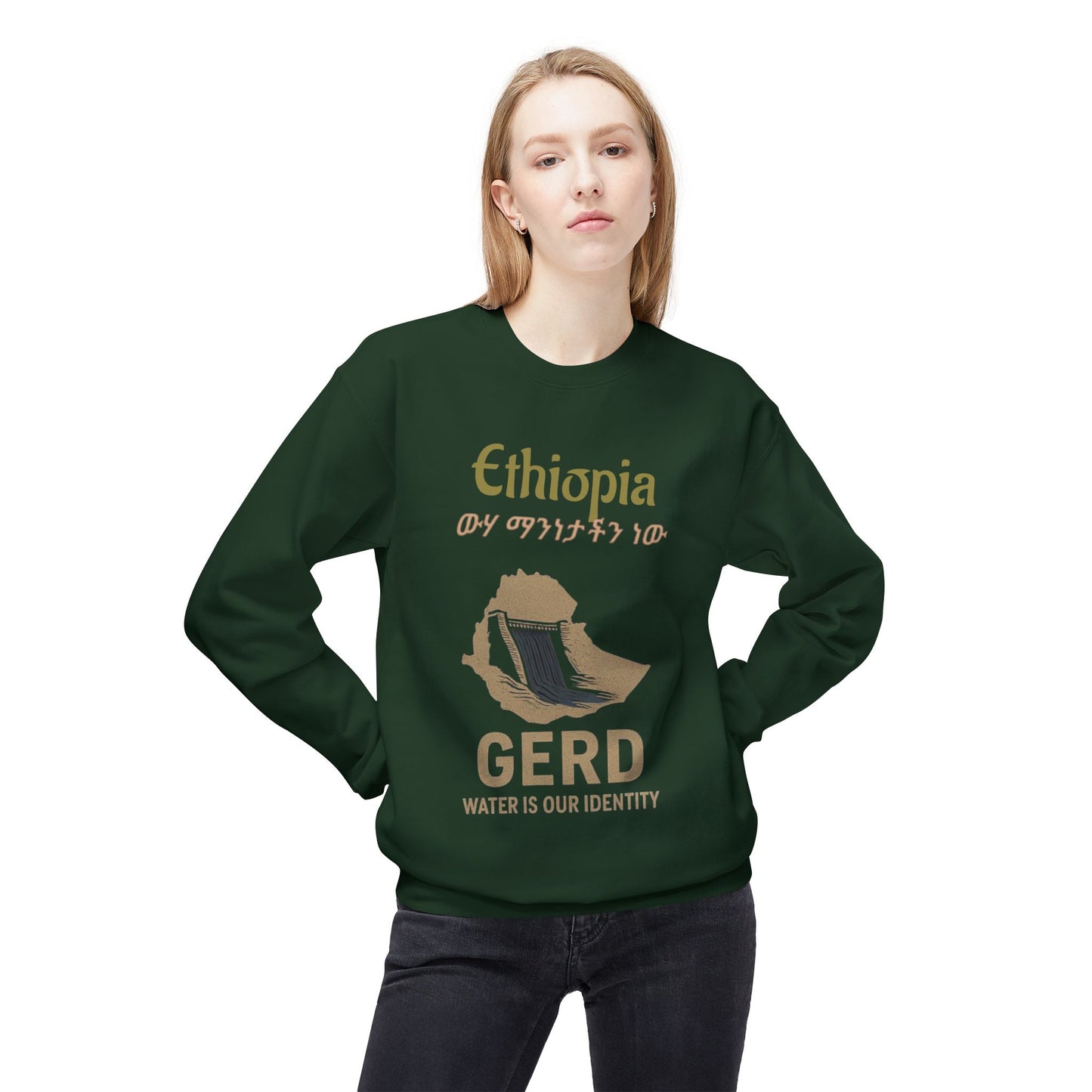 Ethiopia GERD Fleece Crewneck Sweatshirt, Unisex Sweatshirt, Eco-Friendly Gift, Water Identity Apparel, Cultural Statement Sweater