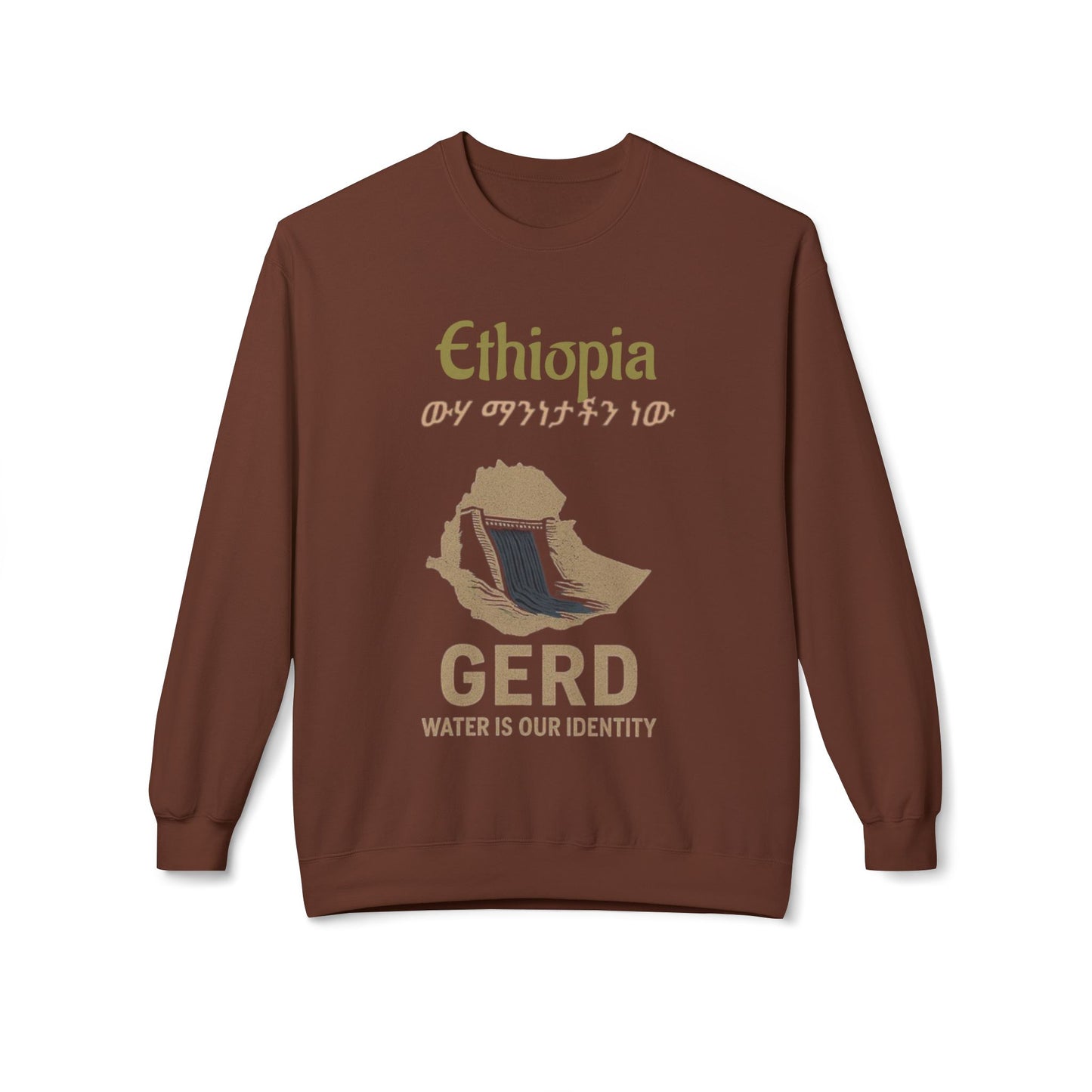 Ethiopia GERD Fleece Crewneck Sweatshirt, Unisex Sweatshirt, Eco-Friendly Gift, Water Identity Apparel, Cultural Statement Sweater