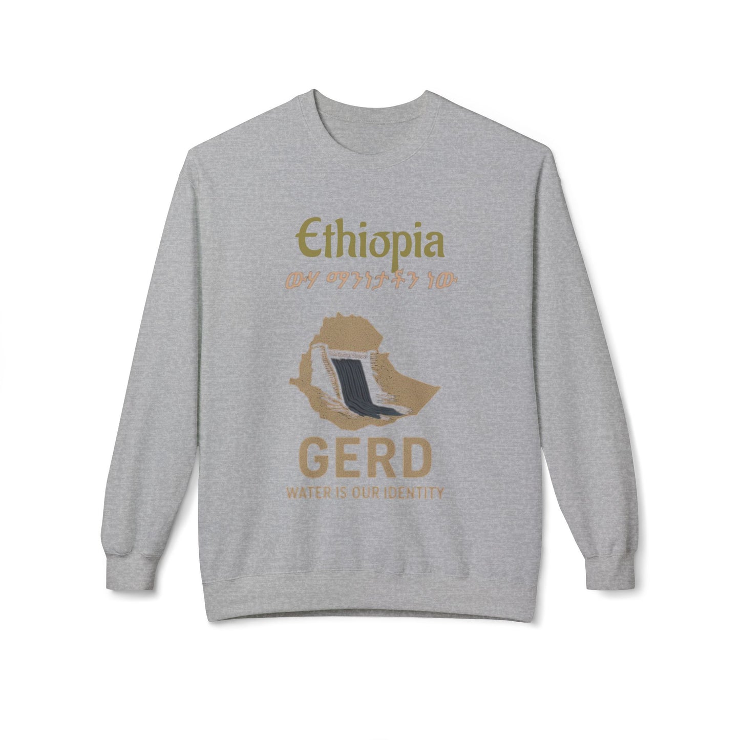 Ethiopia GERD Fleece Crewneck Sweatshirt, Unisex Sweatshirt, Eco-Friendly Gift, Water Identity Apparel, Cultural Statement Sweater