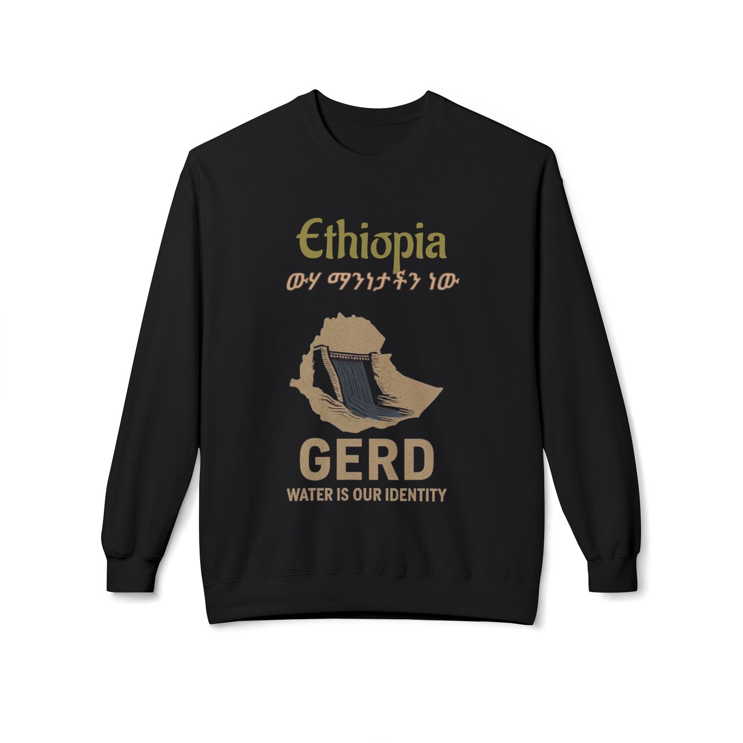 Ethiopia GERD Fleece Crewneck Sweatshirt, Unisex Sweatshirt, Eco-Friendly Gift, Water Identity Apparel, Cultural Statement Sweater