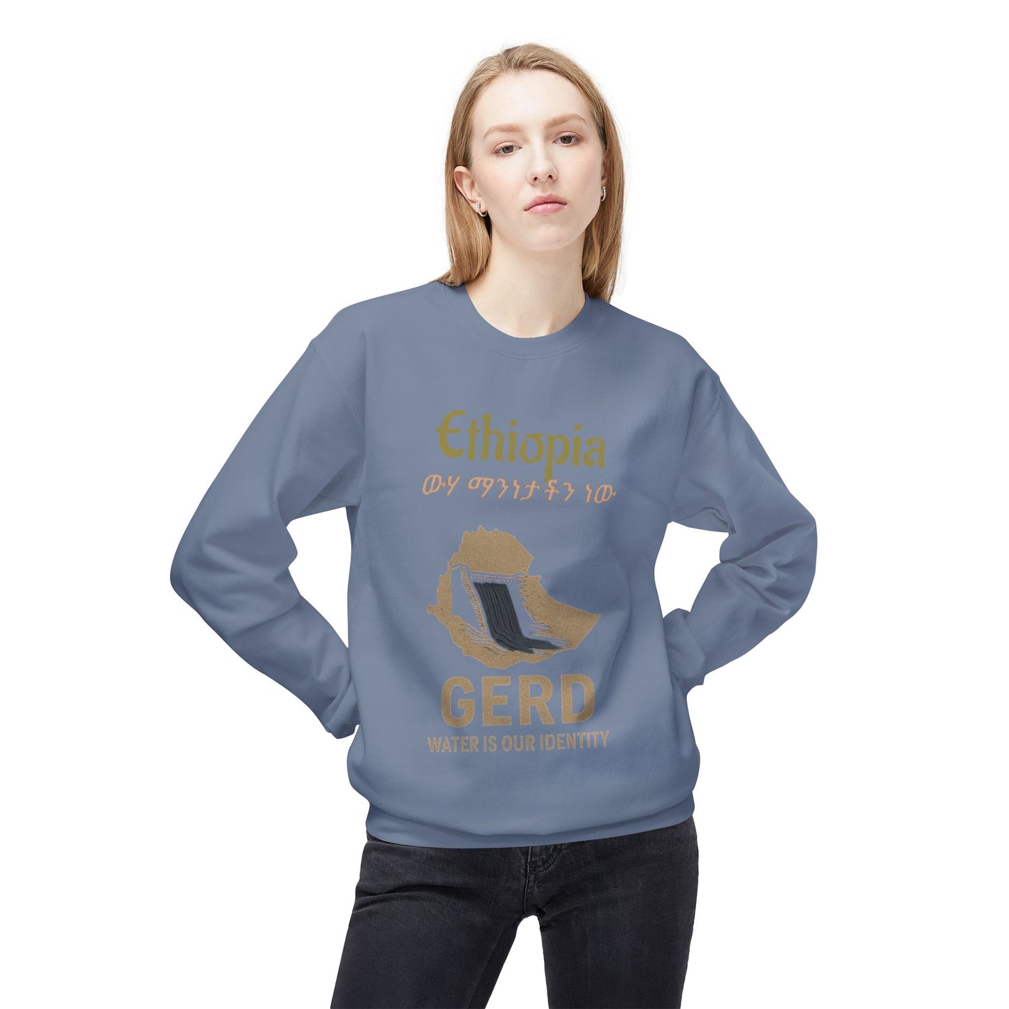 Ethiopia GERD Fleece Crewneck Sweatshirt, Unisex Sweatshirt, Eco-Friendly Gift, Water Identity Apparel, Cultural Statement Sweater