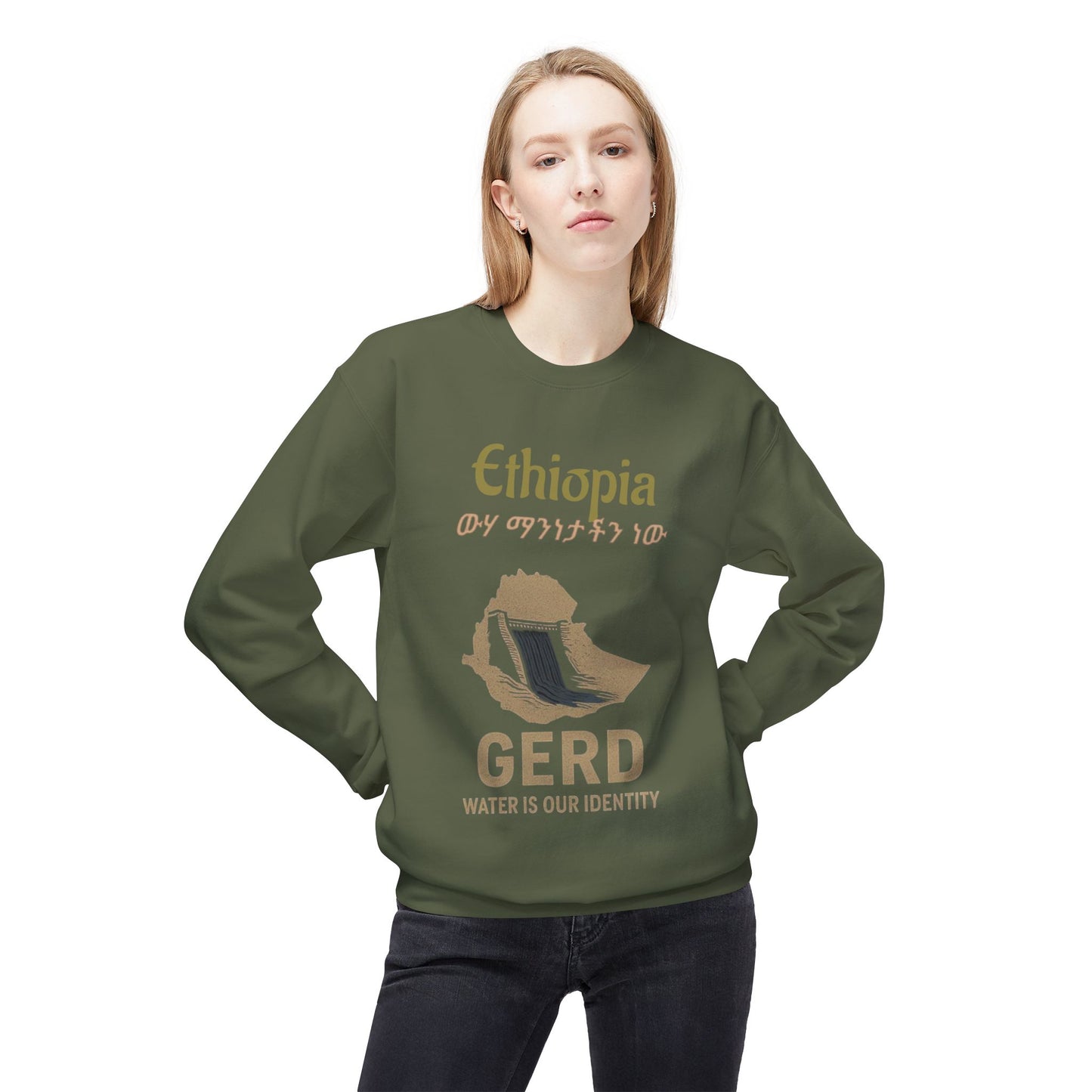 Ethiopia GERD Fleece Crewneck Sweatshirt, Unisex Sweatshirt, Eco-Friendly Gift, Water Identity Apparel, Cultural Statement Sweater