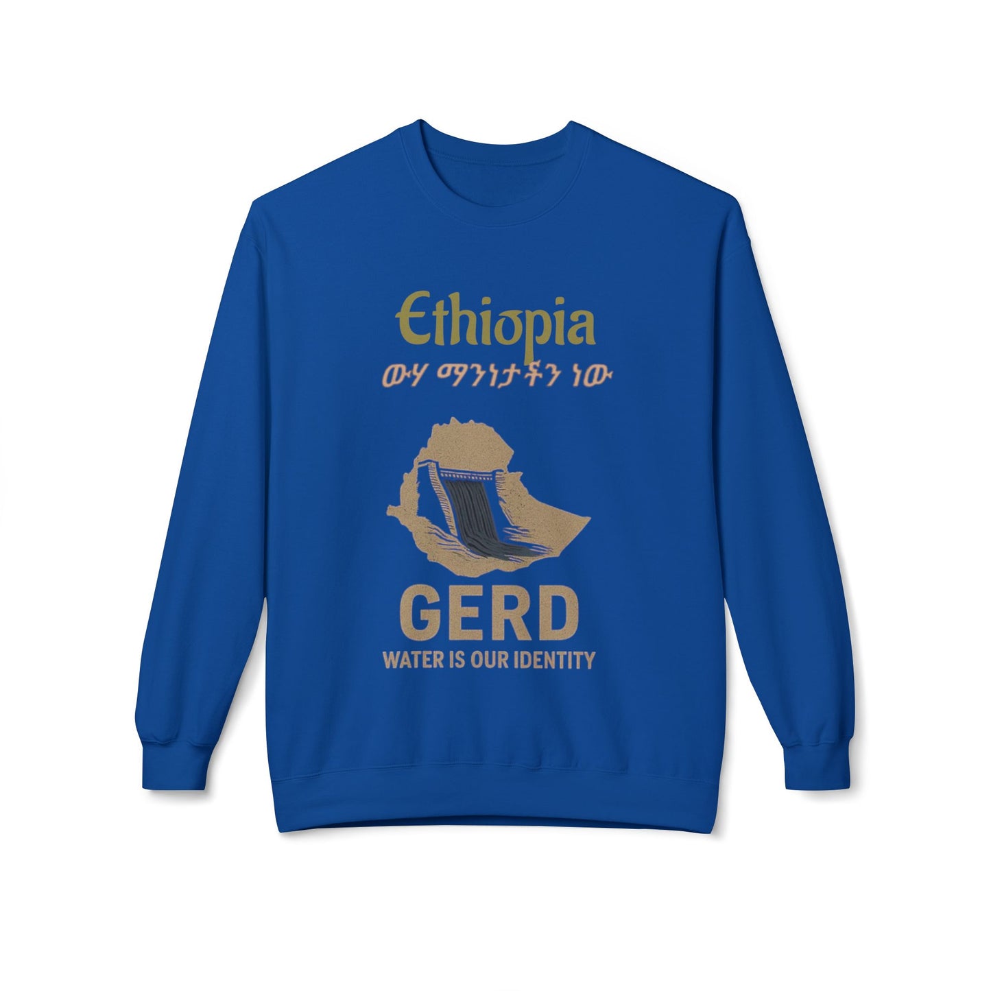 Ethiopia GERD Fleece Crewneck Sweatshirt, Unisex Sweatshirt, Eco-Friendly Gift, Water Identity Apparel, Cultural Statement Sweater