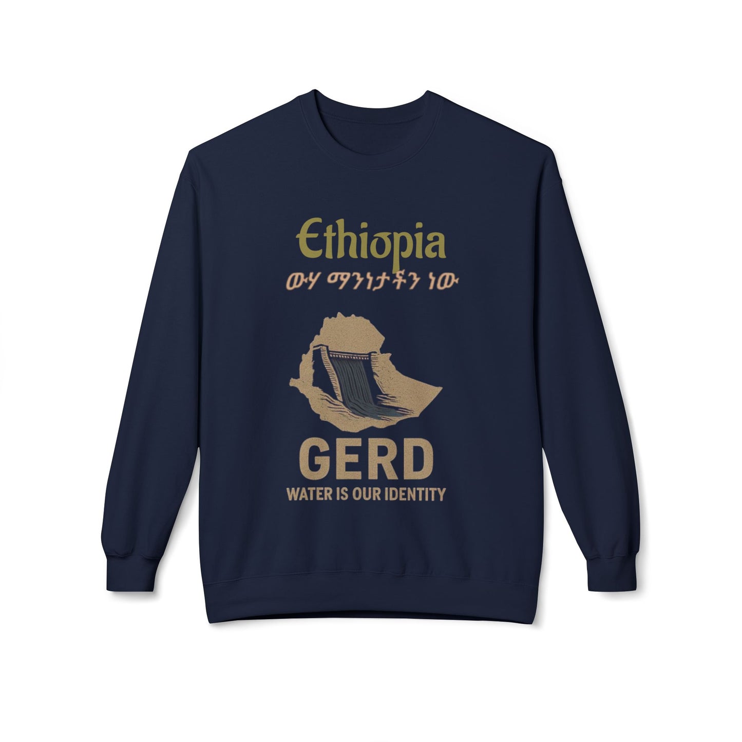 Ethiopia GERD Fleece Crewneck Sweatshirt, Unisex Sweatshirt, Eco-Friendly Gift, Water Identity Apparel, Cultural Statement Sweater