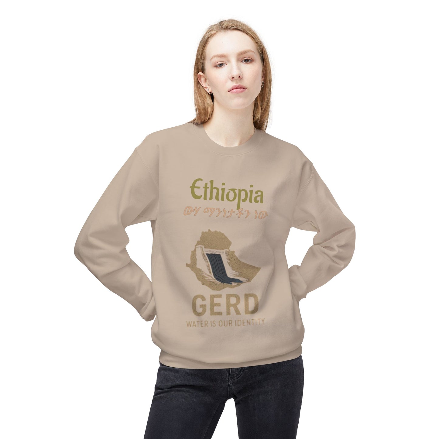 Ethiopia GERD Fleece Crewneck Sweatshirt, Unisex Sweatshirt, Eco-Friendly Gift, Water Identity Apparel, Cultural Statement Sweater