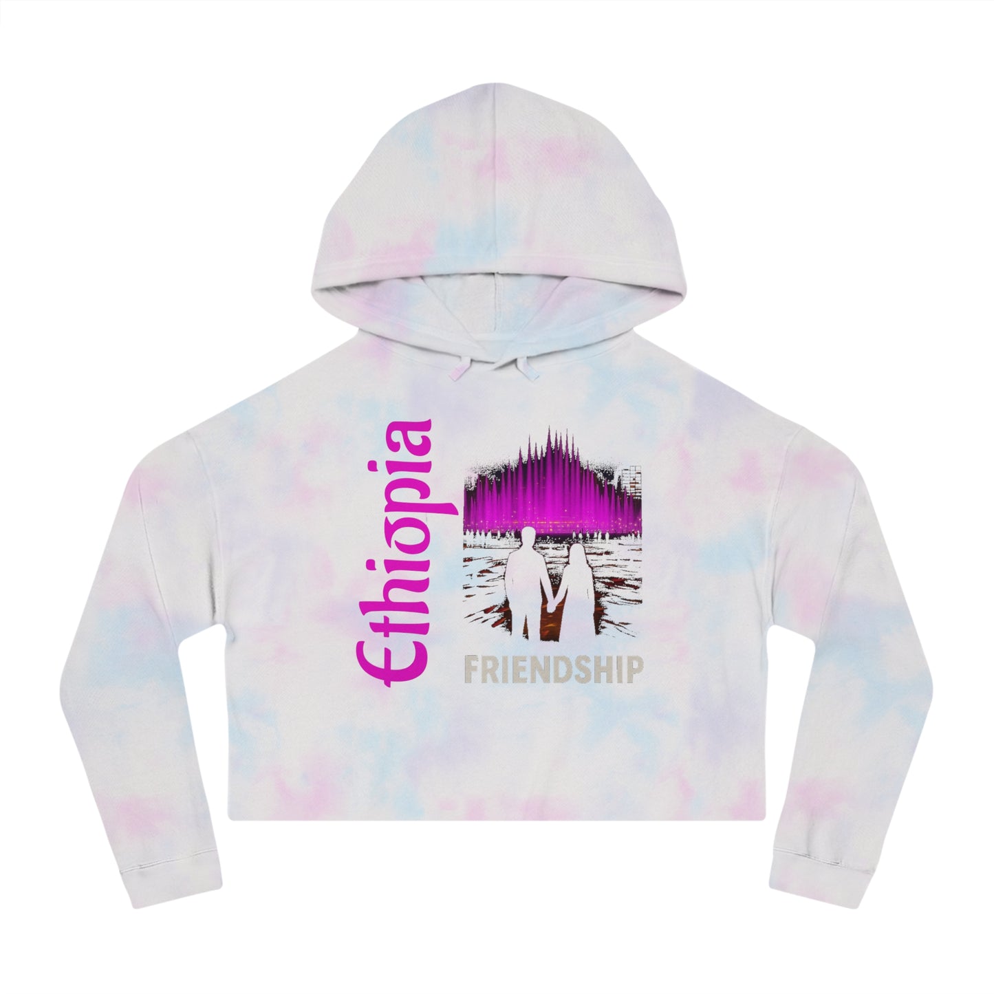 Ethiopia Friendship Cropped Hoodie, Trendy Pullover, Gift for Friends, Casual Streetwear, Spring Fashion, Unique Hooded Sweatshirt