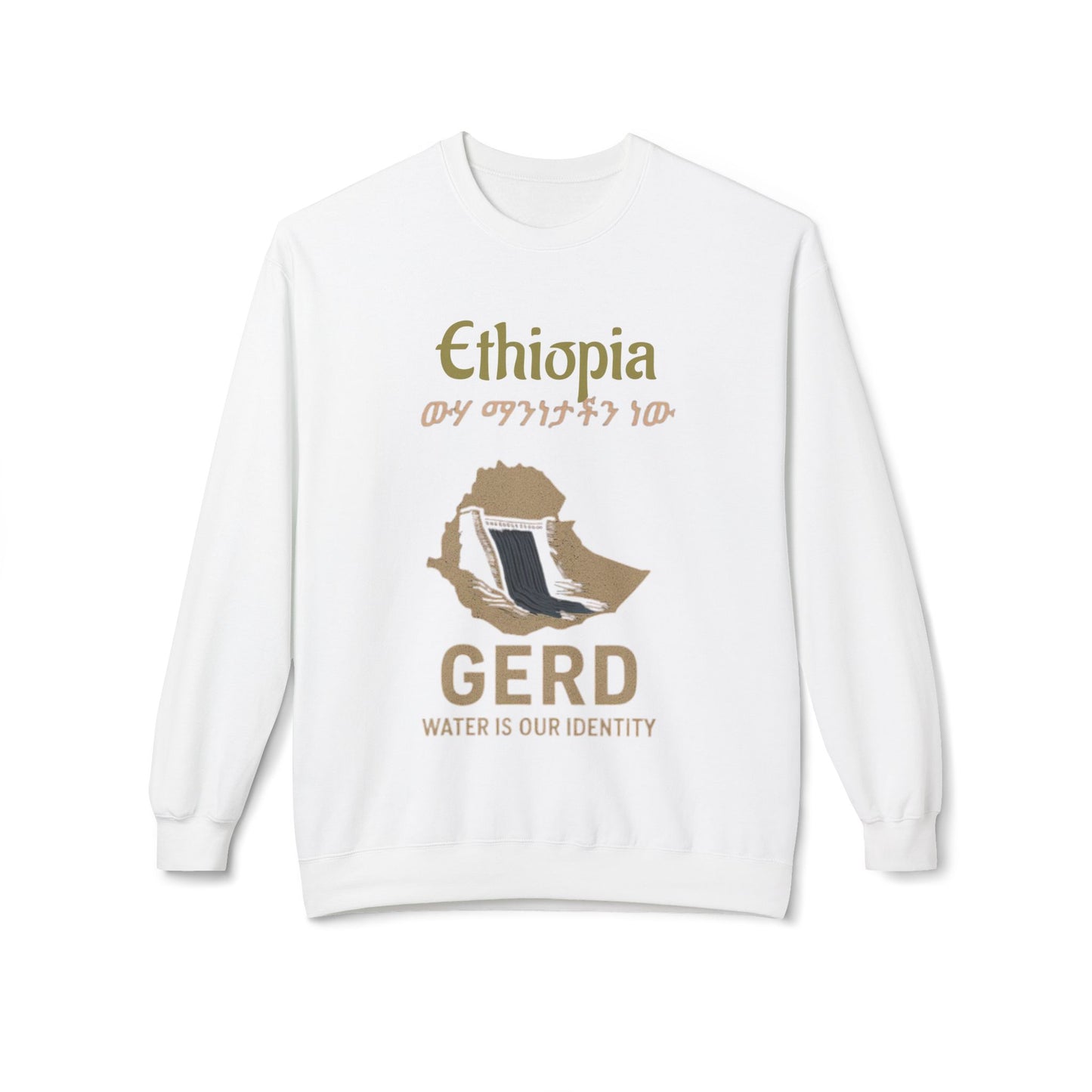 Ethiopia GERD Fleece Crewneck Sweatshirt, Unisex Sweatshirt, Eco-Friendly Gift, Water Identity Apparel, Cultural Statement Sweater