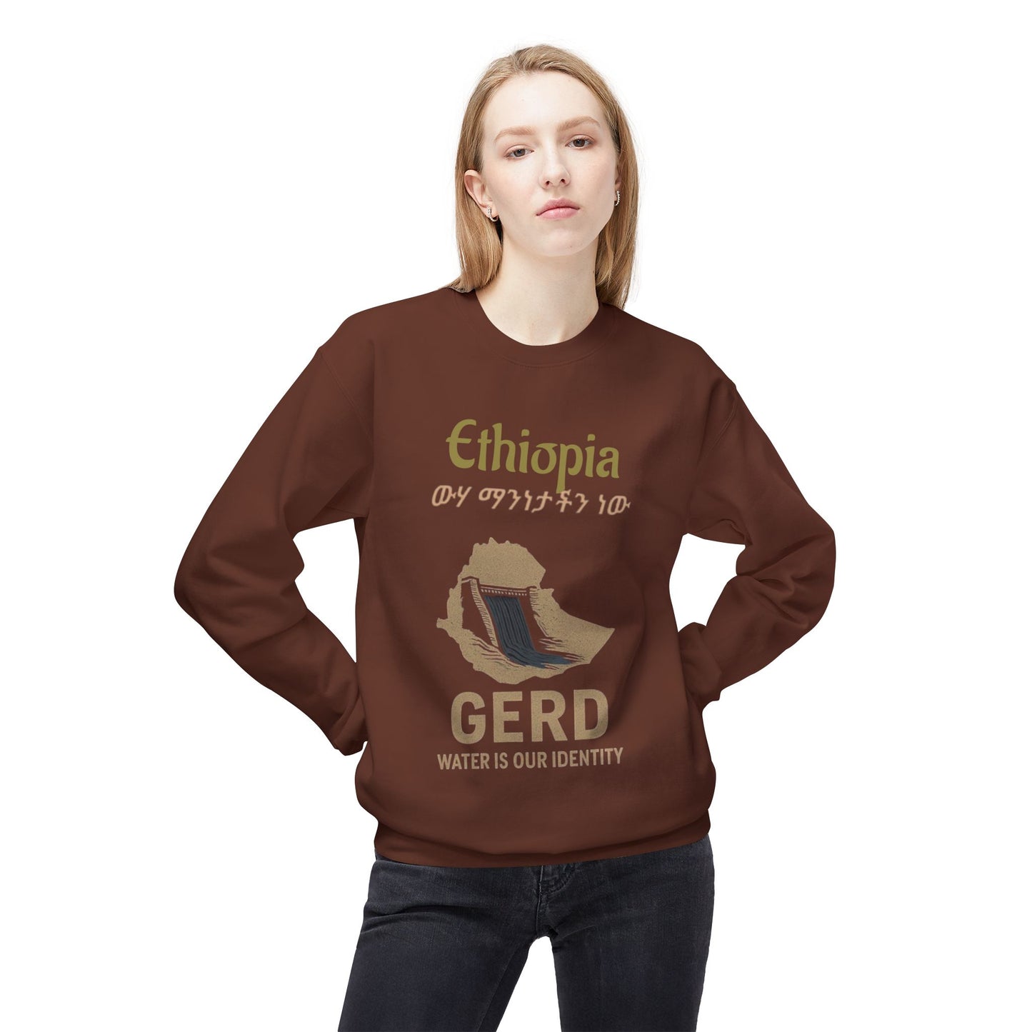 Ethiopia GERD Fleece Crewneck Sweatshirt, Unisex Sweatshirt, Eco-Friendly Gift, Water Identity Apparel, Cultural Statement Sweater