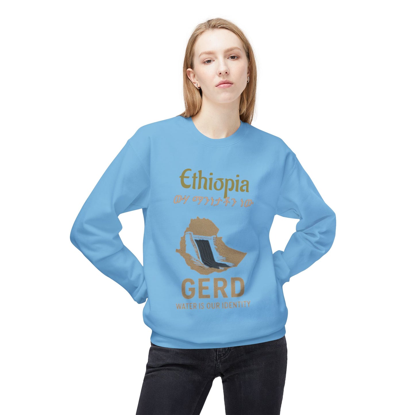 Ethiopia GERD Fleece Crewneck Sweatshirt, Unisex Sweatshirt, Eco-Friendly Gift, Water Identity Apparel, Cultural Statement Sweater