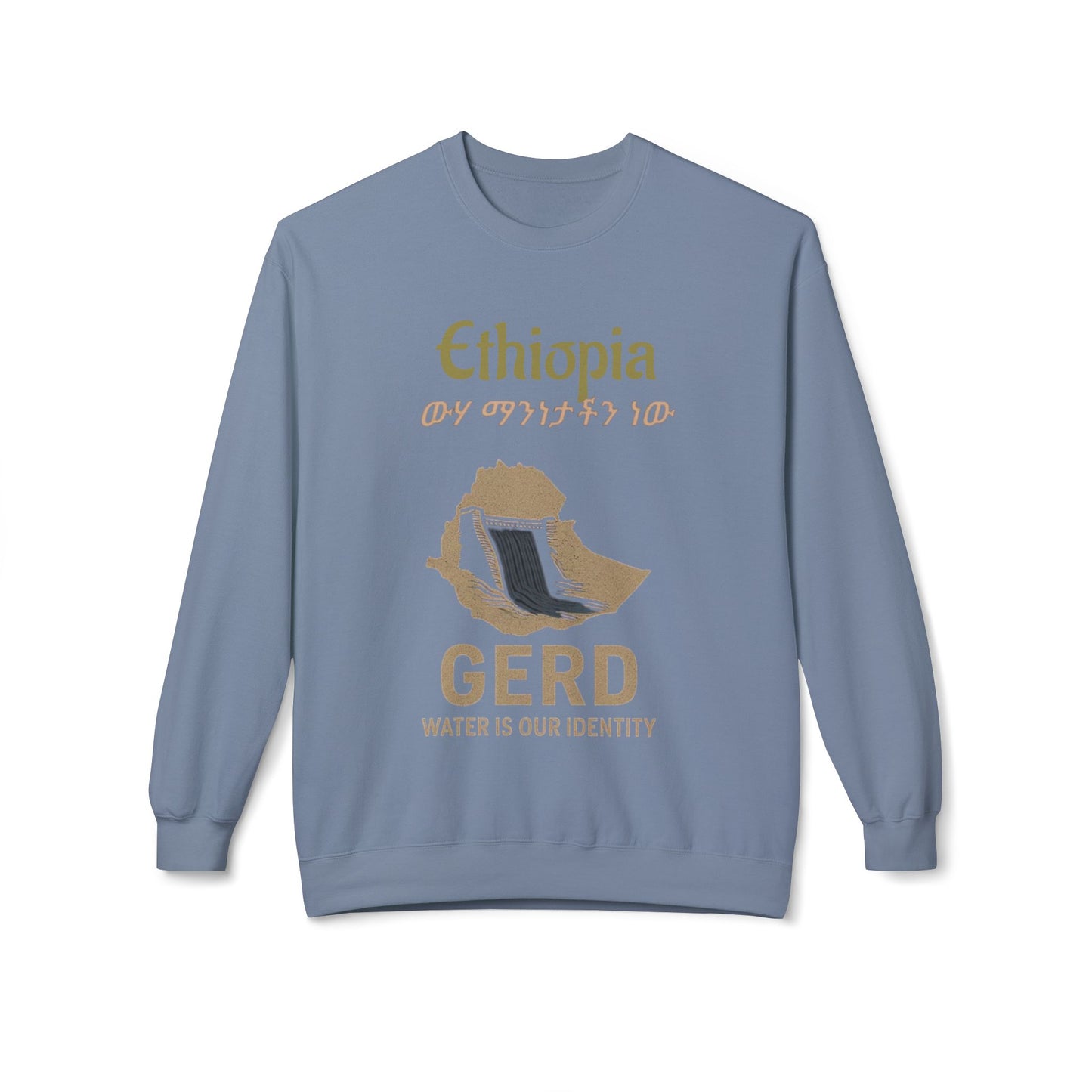 Ethiopia GERD Fleece Crewneck Sweatshirt, Unisex Sweatshirt, Eco-Friendly Gift, Water Identity Apparel, Cultural Statement Sweater