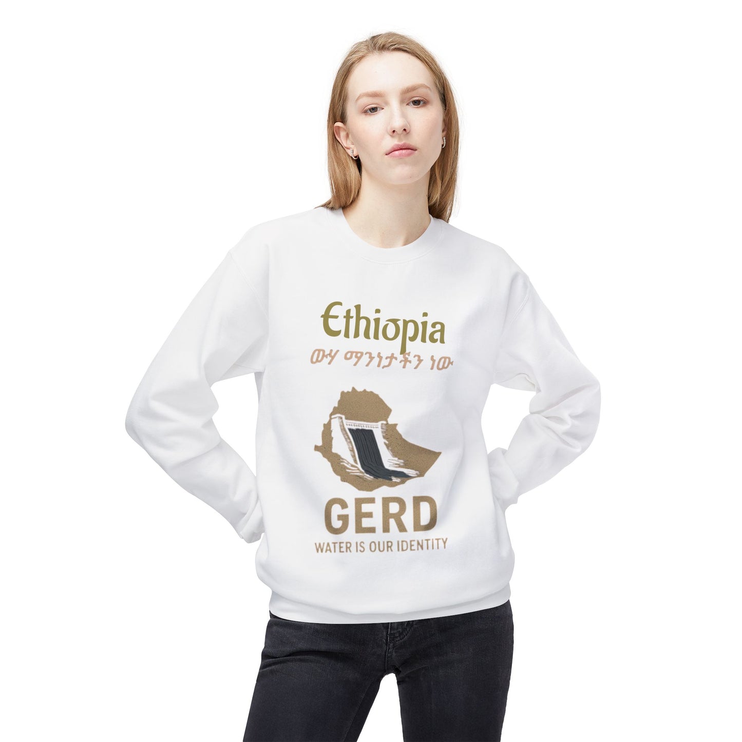 Ethiopia GERD Fleece Crewneck Sweatshirt, Unisex Sweatshirt, Eco-Friendly Gift, Water Identity Apparel, Cultural Statement Sweater