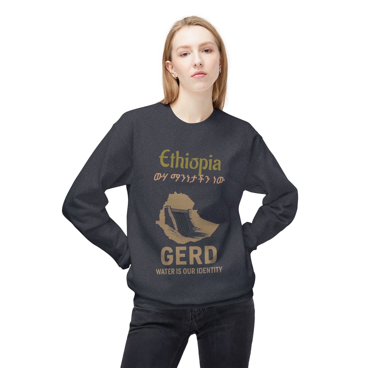 Ethiopia GERD Fleece Crewneck Sweatshirt, Unisex Sweatshirt, Eco-Friendly Gift, Water Identity Apparel, Cultural Statement Sweater
