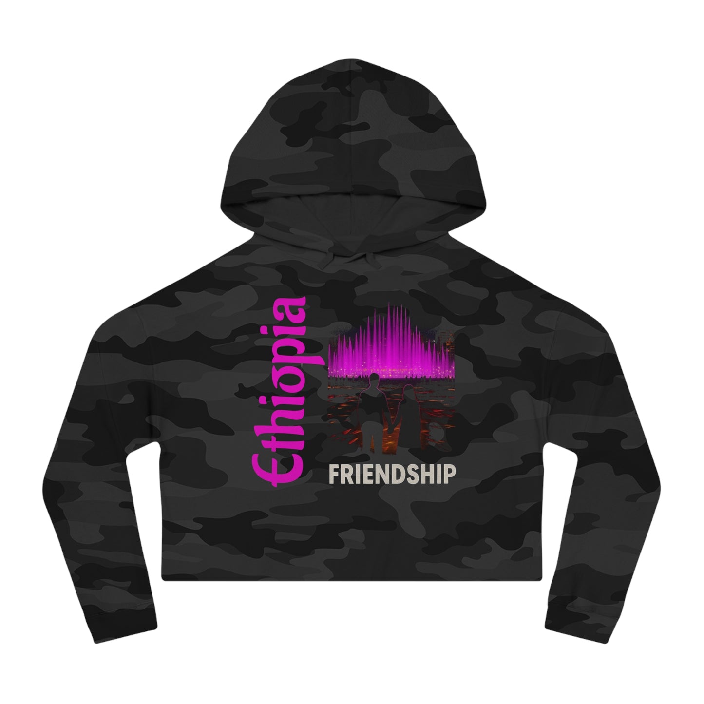 Ethiopia Friendship Cropped Hoodie, Trendy Pullover, Gift for Friends, Casual Streetwear, Spring Fashion, Unique Hooded Sweatshirt