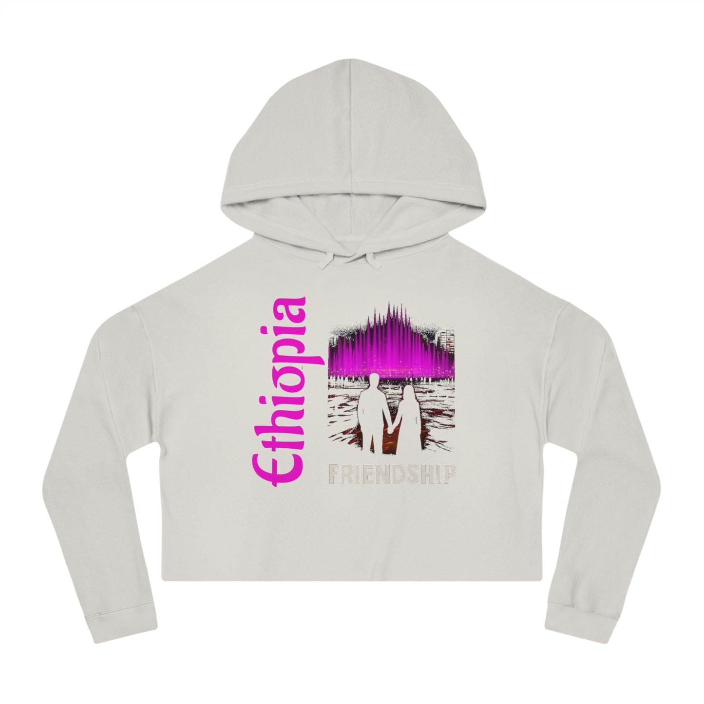 Ethiopia Friendship Cropped Hoodie, Trendy Pullover, Gift for Friends, Casual Streetwear, Spring Fashion, Unique Hooded Sweatshirt
