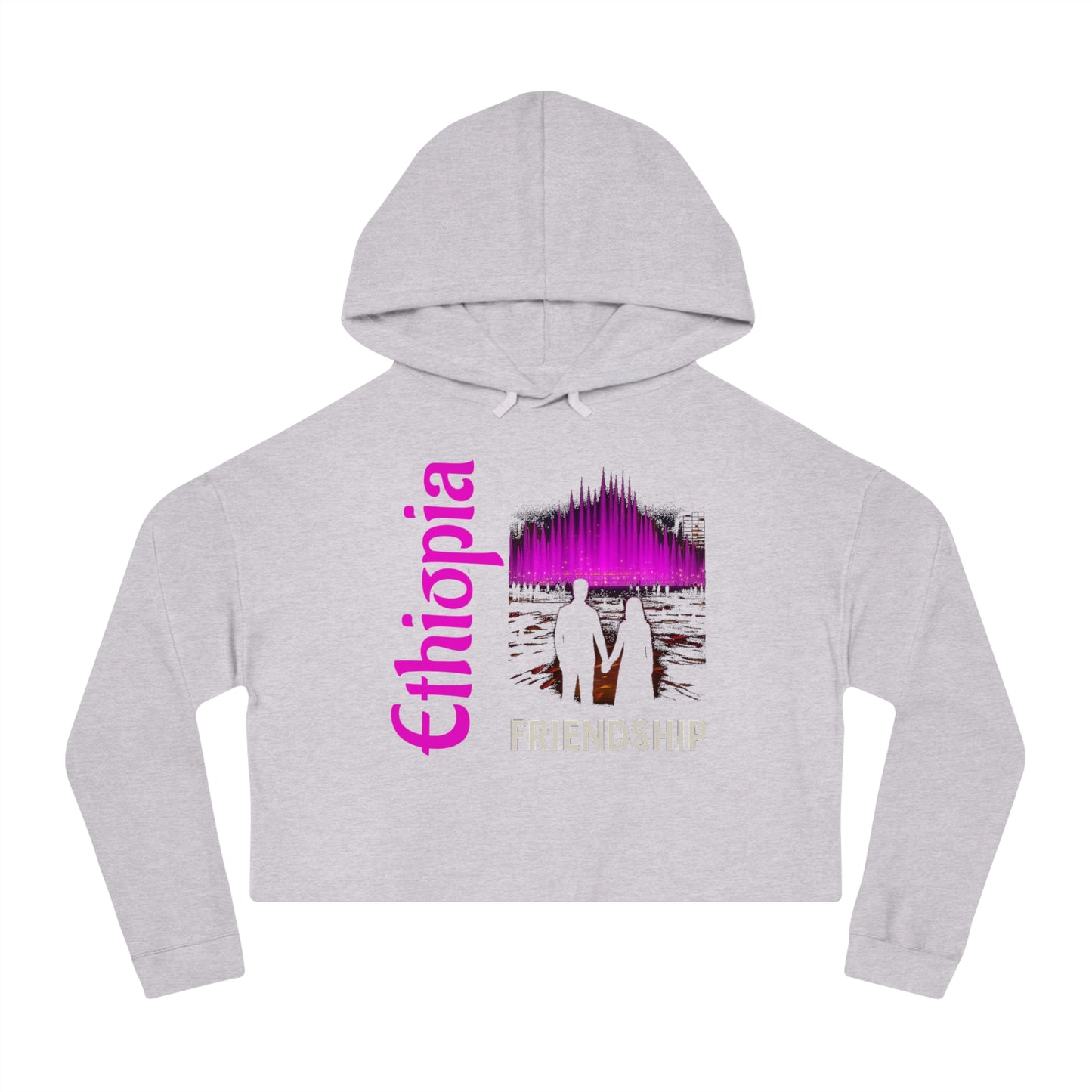 Ethiopia Friendship Cropped Hoodie, Trendy Pullover, Gift for Friends, Casual Streetwear, Spring Fashion, Unique Hooded Sweatshirt