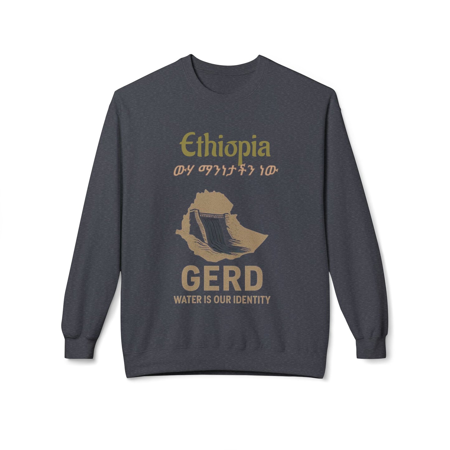 Ethiopia GERD Fleece Crewneck Sweatshirt, Unisex Sweatshirt, Eco-Friendly Gift, Water Identity Apparel, Cultural Statement Sweater
