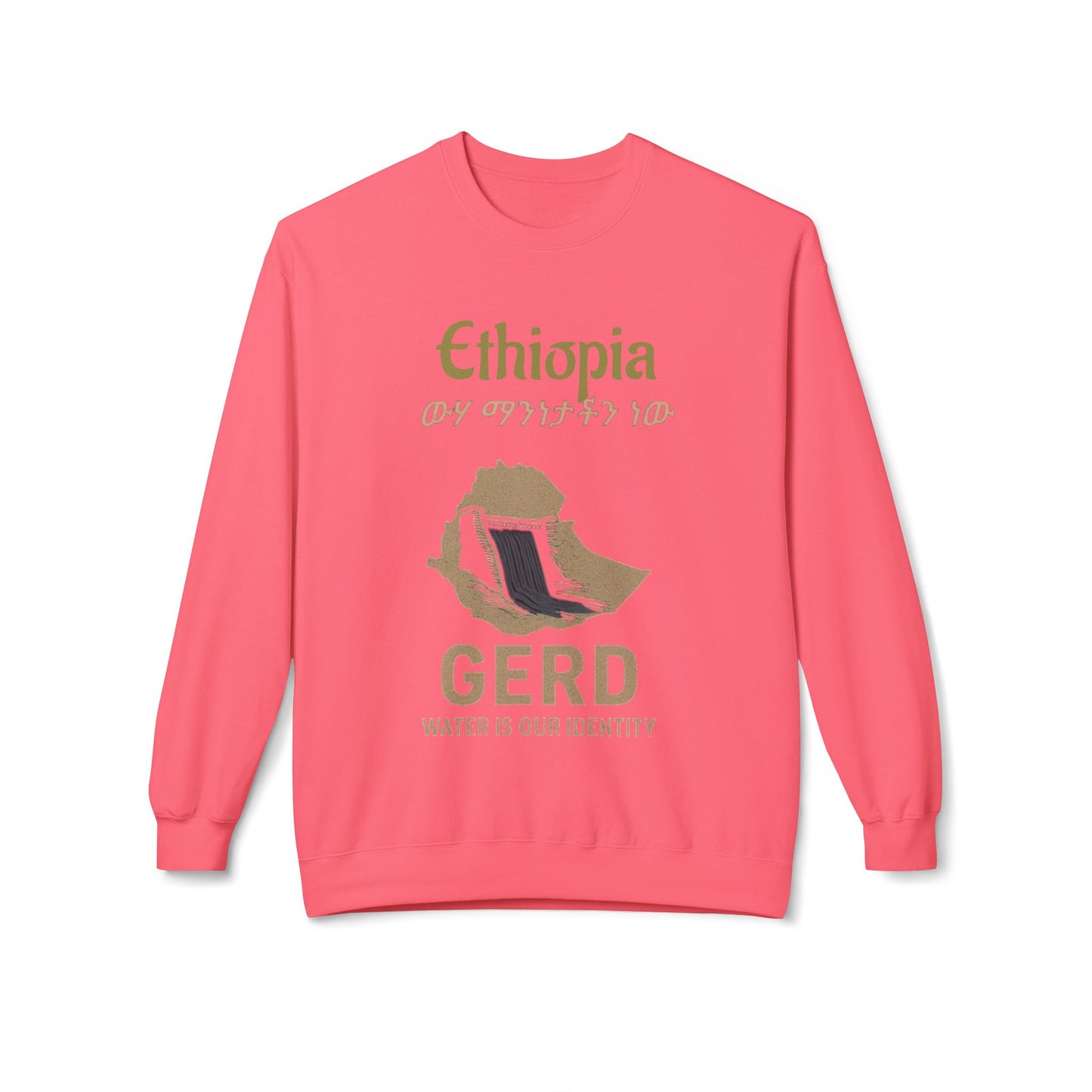 Ethiopia GERD Fleece Crewneck Sweatshirt, Unisex Sweatshirt, Eco-Friendly Gift, Water Identity Apparel, Cultural Statement Sweater
