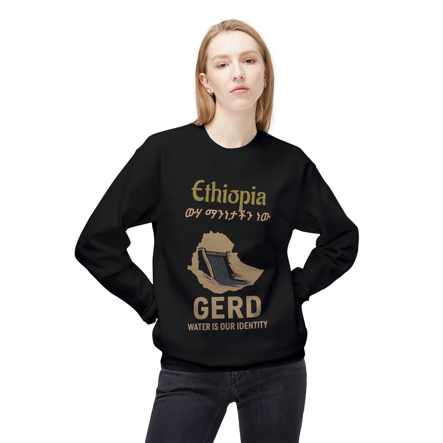 Ethiopia GERD Fleece Crewneck Sweatshirt, Unisex Sweatshirt, Eco-Friendly Gift, Water Identity Apparel, Cultural Statement Sweater