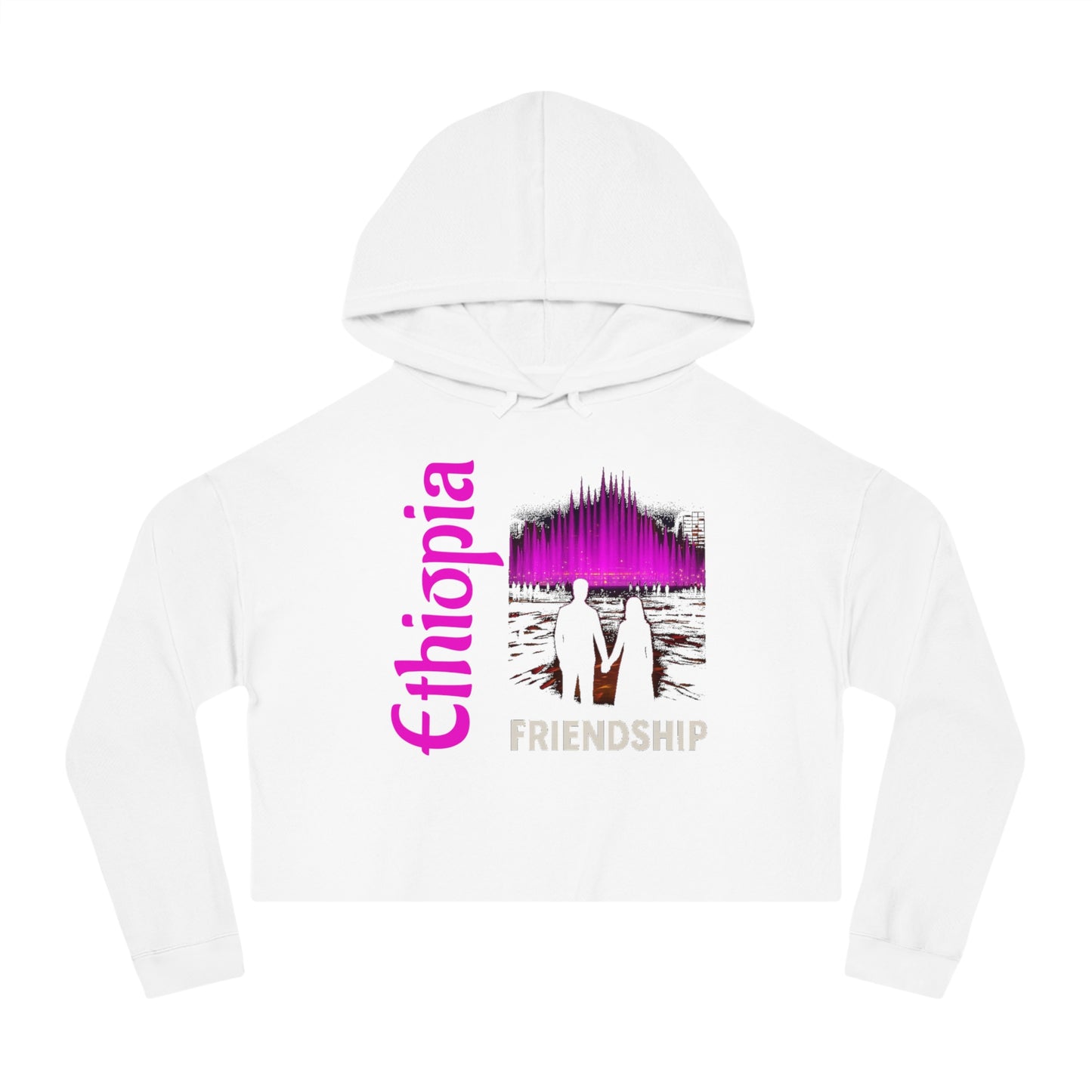 Ethiopia Friendship Cropped Hoodie, Trendy Pullover, Gift for Friends, Casual Streetwear, Spring Fashion, Unique Hooded Sweatshirt