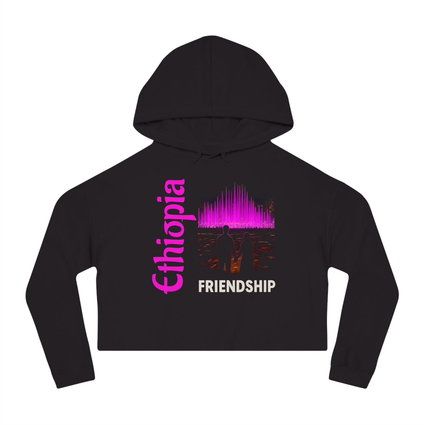 Ethiopia Friendship Cropped Hoodie, Trendy Pullover, Gift for Friends, Casual Streetwear, Spring Fashion, Unique Hooded Sweatshirt