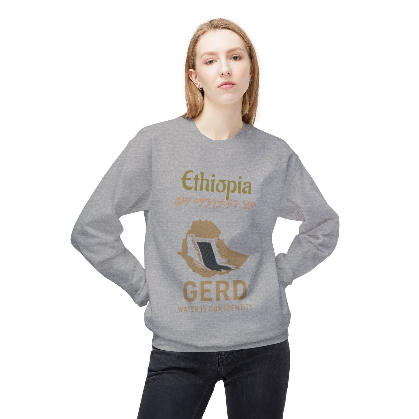 Ethiopia GERD Fleece Crewneck Sweatshirt, Unisex Sweatshirt, Eco-Friendly Gift, Water Identity Apparel, Cultural Statement Sweater