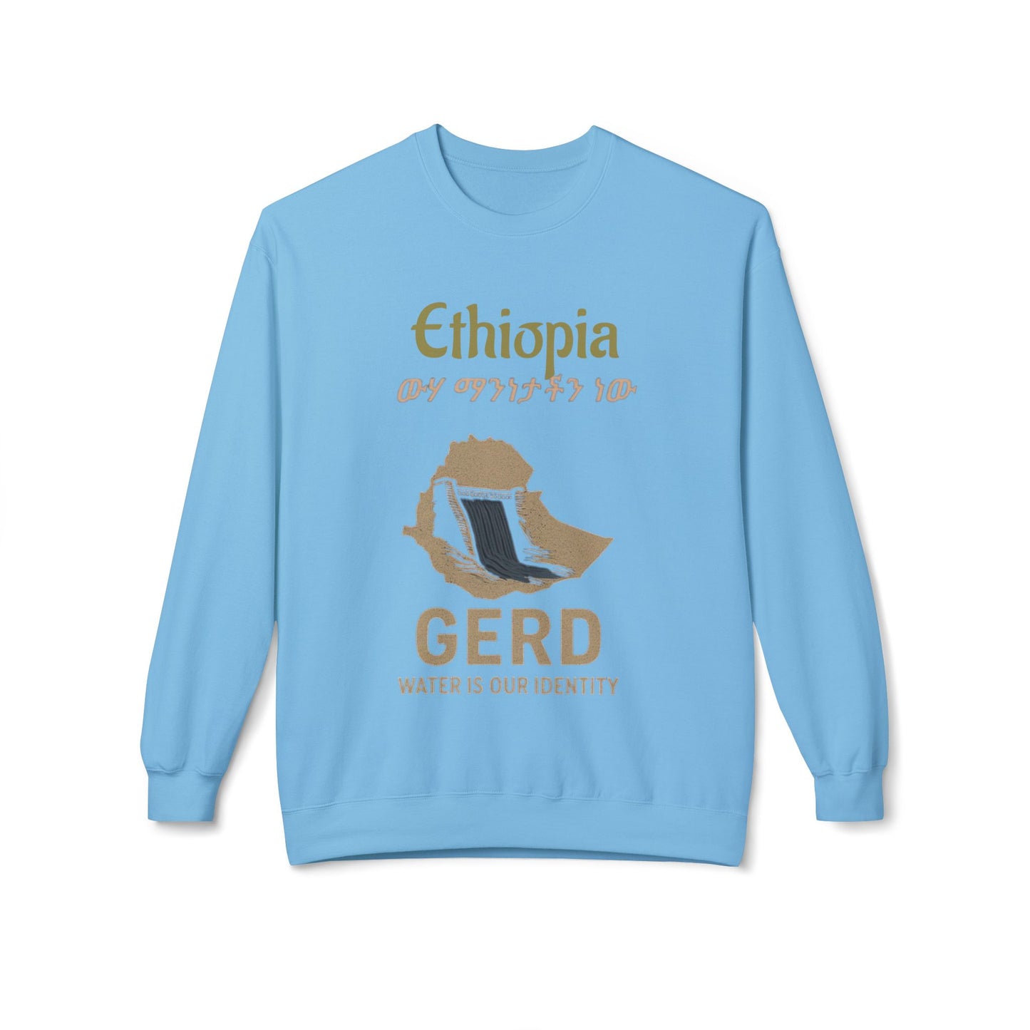 Ethiopia GERD Fleece Crewneck Sweatshirt, Unisex Sweatshirt, Eco-Friendly Gift, Water Identity Apparel, Cultural Statement Sweater