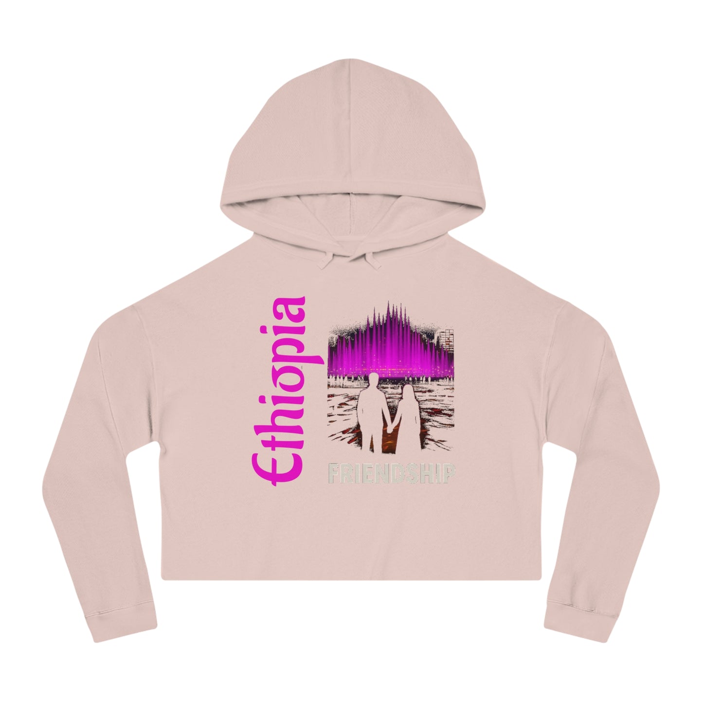 Ethiopia Friendship Cropped Hoodie, Trendy Pullover, Gift for Friends, Casual Streetwear, Spring Fashion, Unique Hooded Sweatshirt