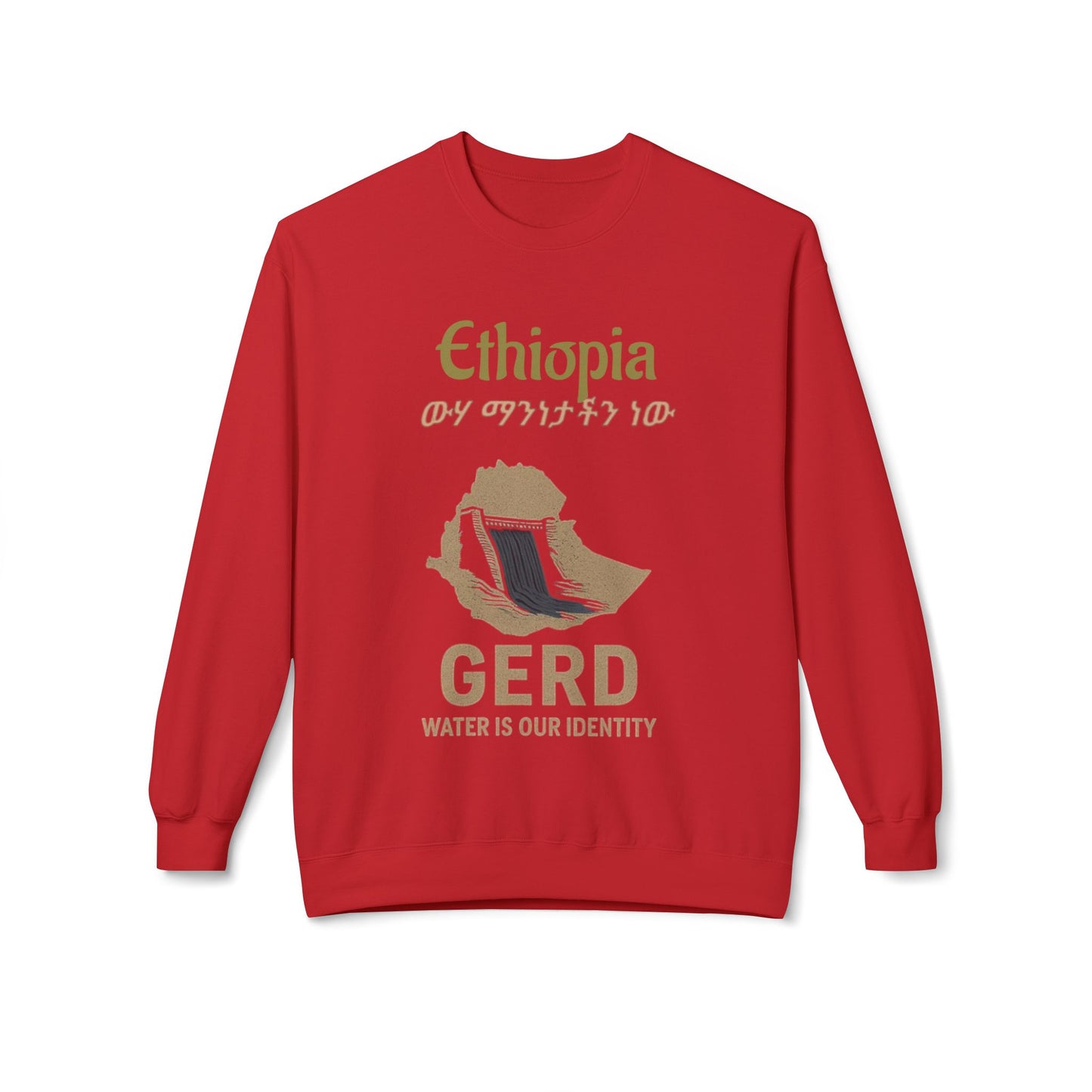 Ethiopia GERD Fleece Crewneck Sweatshirt, Unisex Sweatshirt, Eco-Friendly Gift, Water Identity Apparel, Cultural Statement Sweater