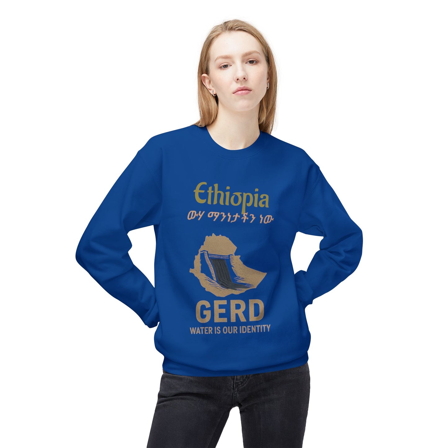 Ethiopia GERD Fleece Crewneck Sweatshirt, Unisex Sweatshirt, Eco-Friendly Gift, Water Identity Apparel, Cultural Statement Sweater