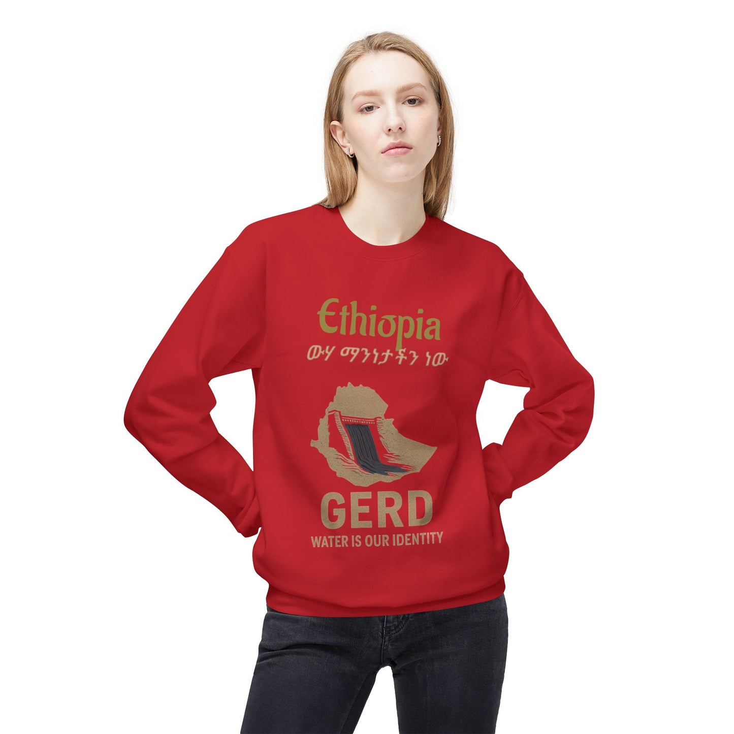 Ethiopia GERD Fleece Crewneck Sweatshirt, Unisex Sweatshirt, Eco-Friendly Gift, Water Identity Apparel, Cultural Statement Sweater